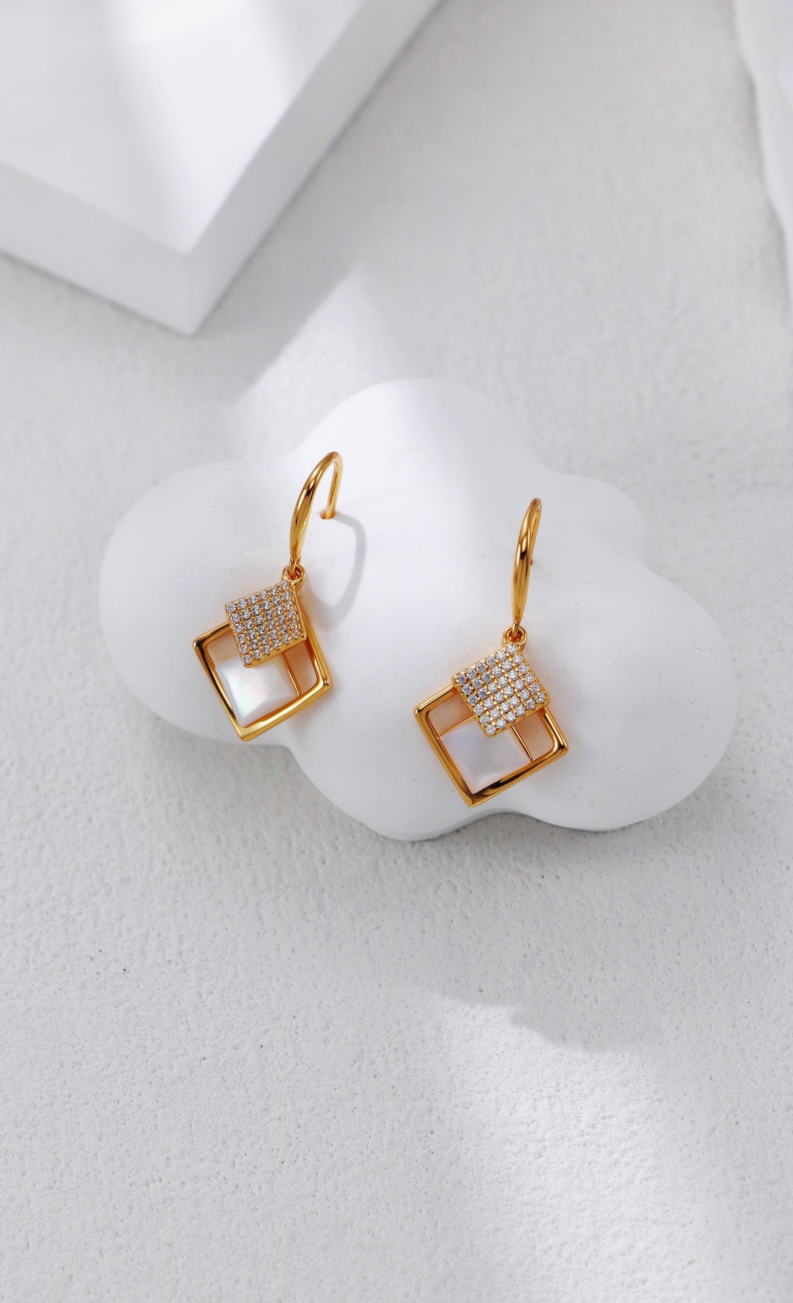 White Mother-of-Pearl and Zirconia Earrings
