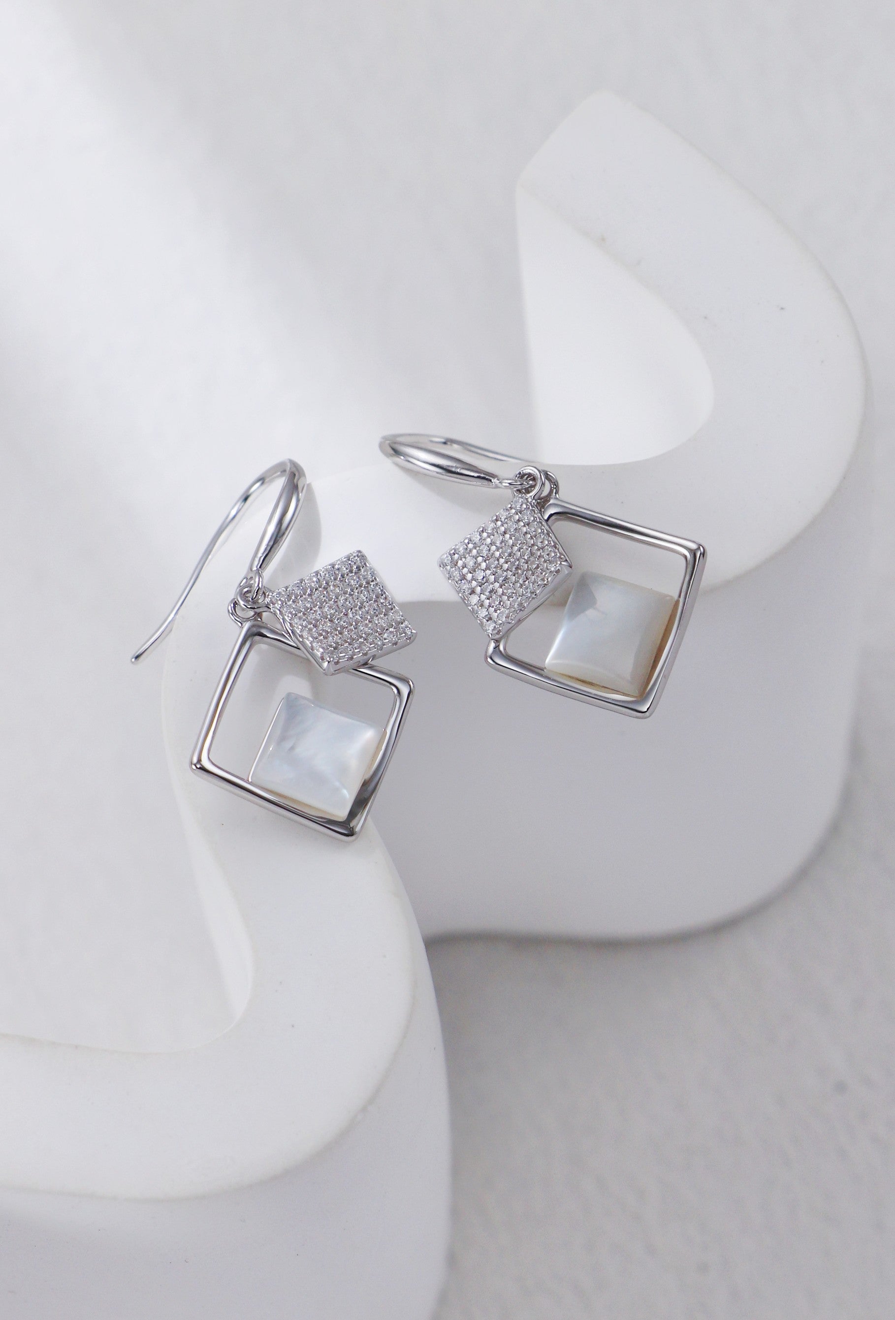 White Mother-of-Pearl and Zirconia Earrings