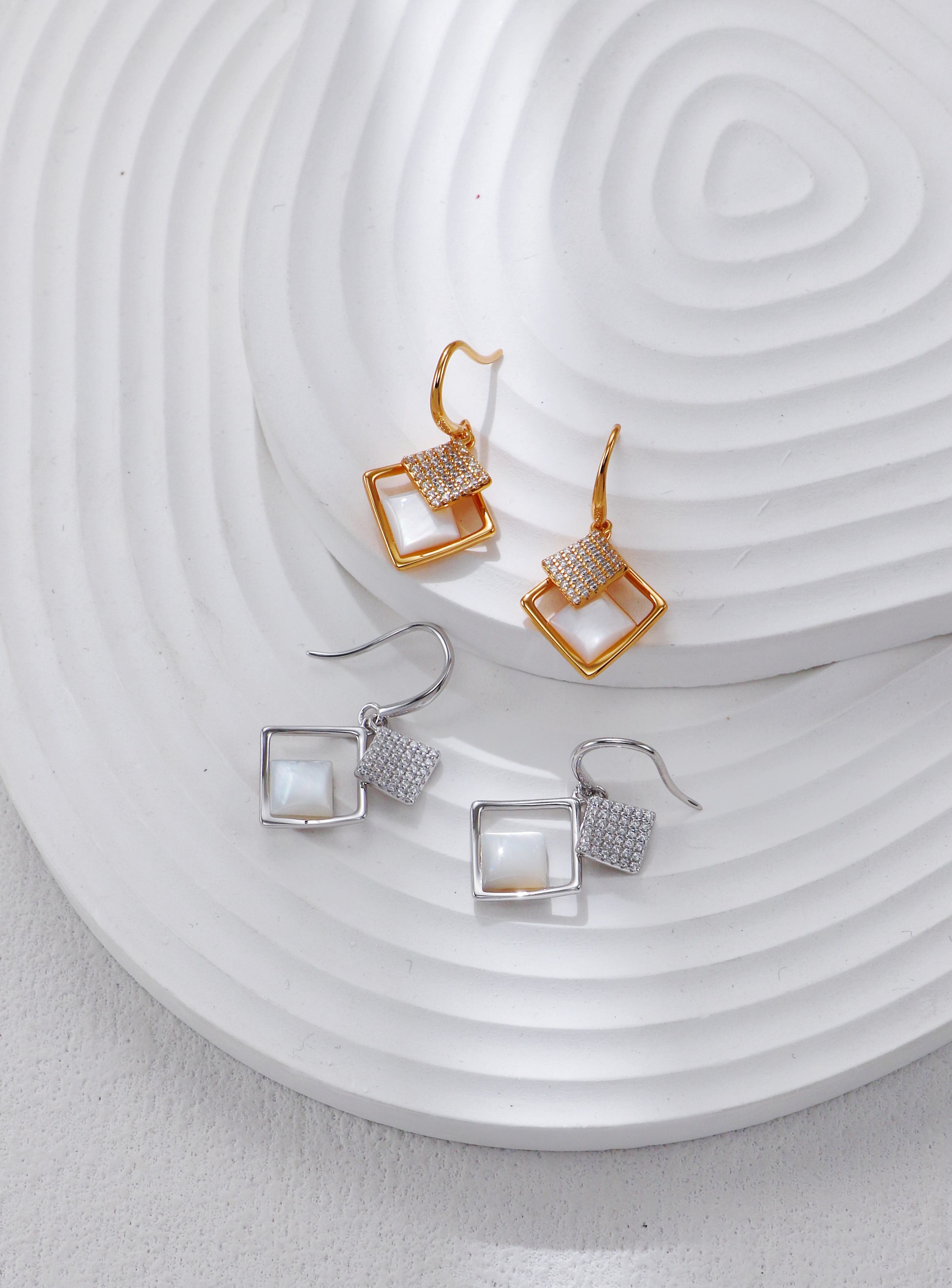 White Mother-of-Pearl and Zirconia Earrings