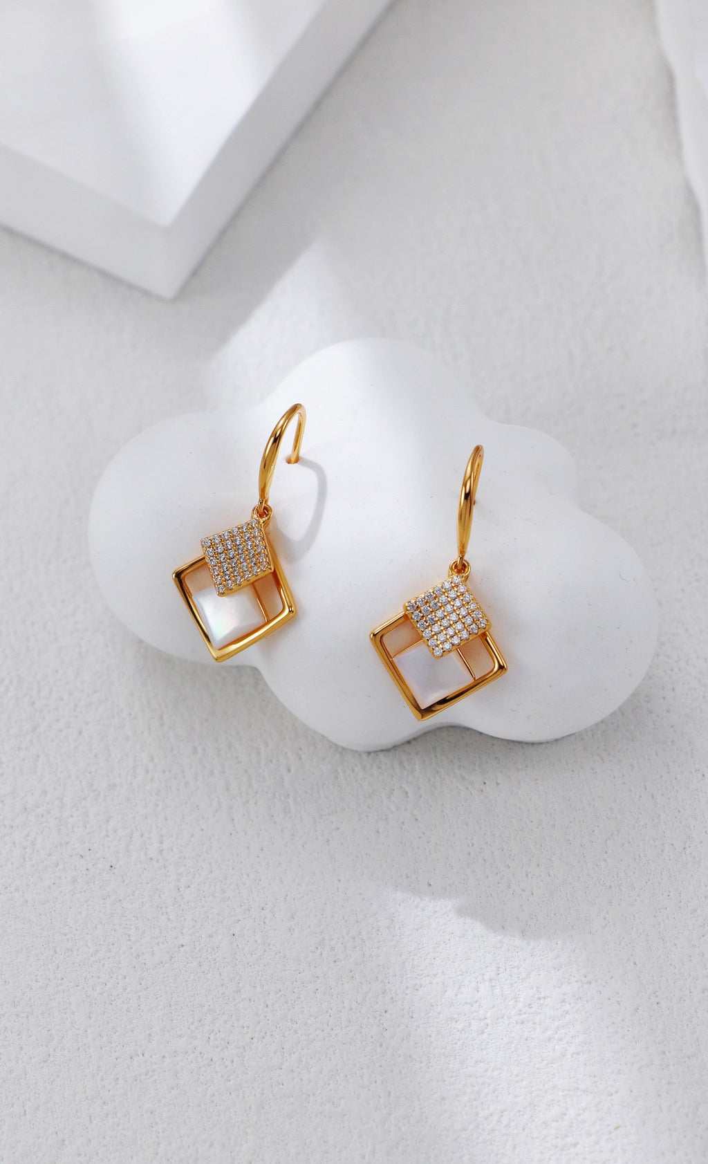 White Mother-of-Pearl and Zirconia Earrings